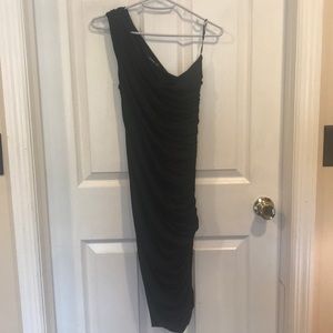 Ruched One Shoulder Stretchy Black Cocktail Dress